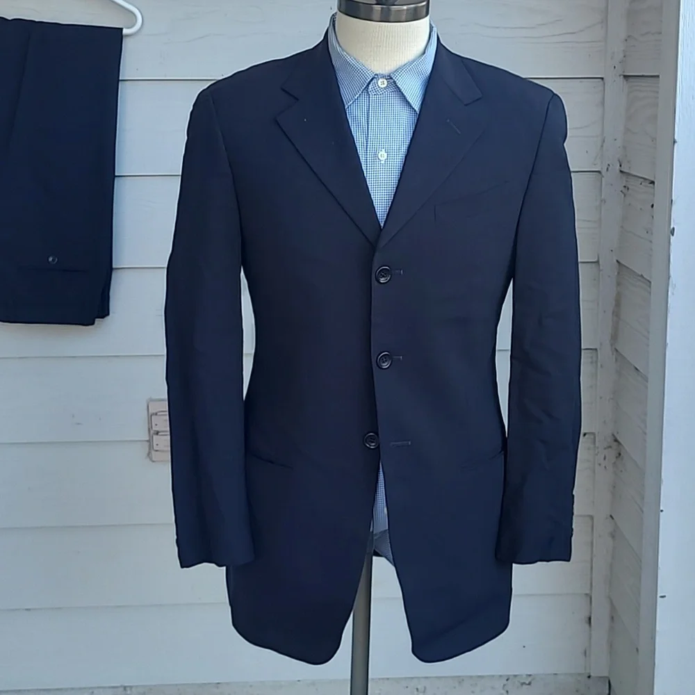 ARMANI Collezioni Italy Dark Grey Weave Wool Sz 38‎ R Mens Suit Jacket Pants